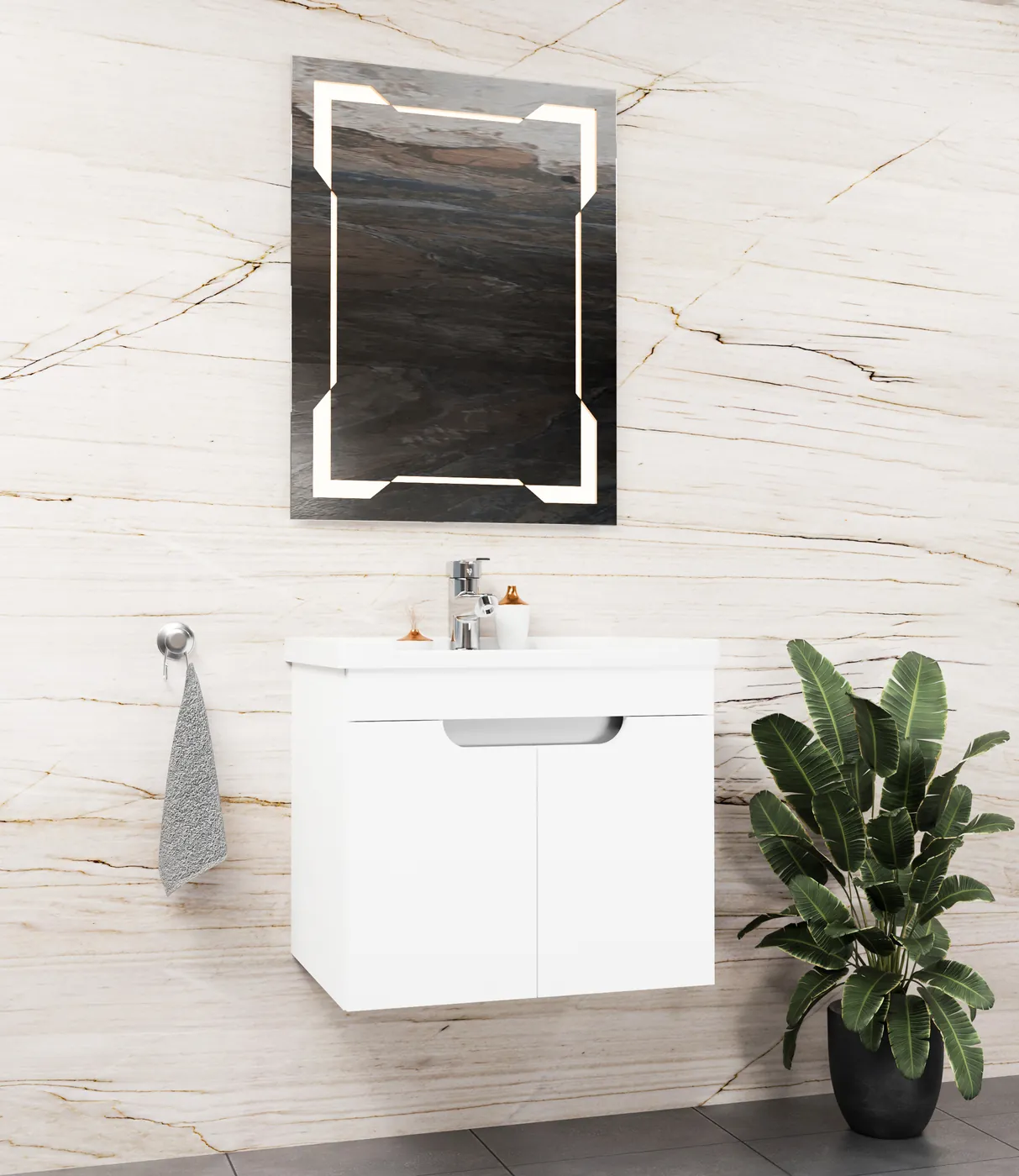Meuble salle de bain Avanos Blanc — 2 portes