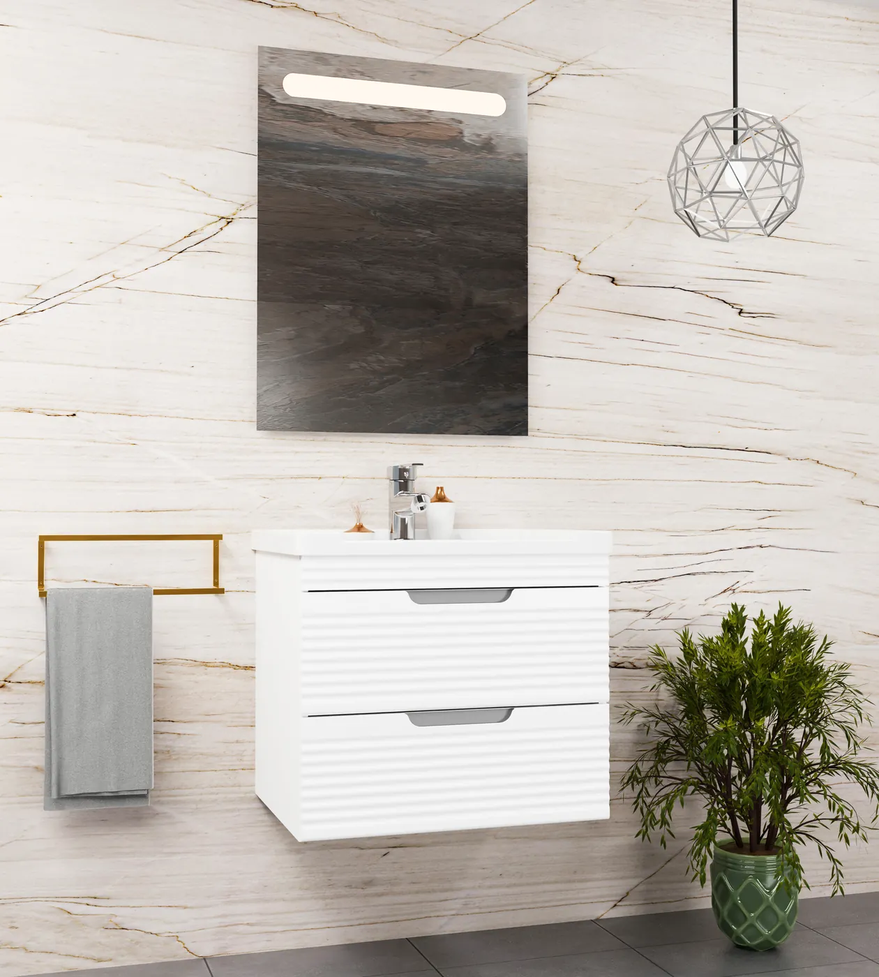 Meuble salle de bain Tiguan Blanc — 2 tiroirs