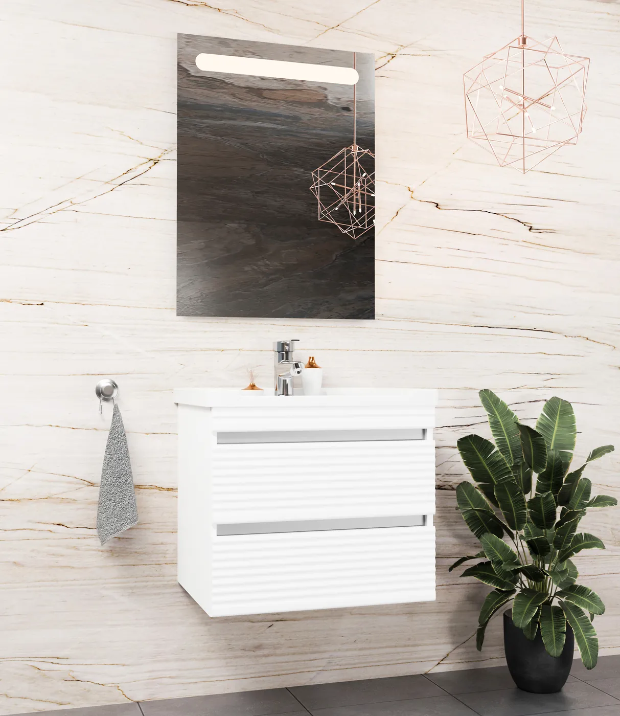 Meuble salle de bain Bologna Barde Blanc — 2 tiroirs