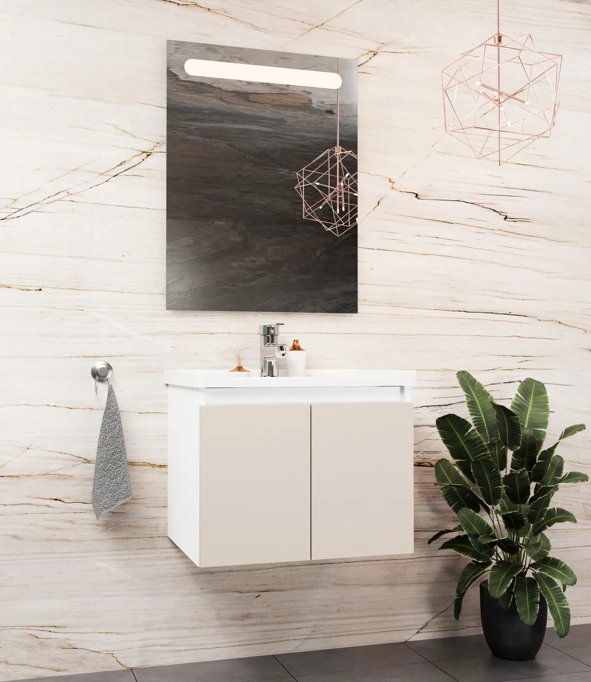 Meuble salle de bain Evora Blanc / Minéral 50x36 cm / 60x46 cm / 80x46 cm