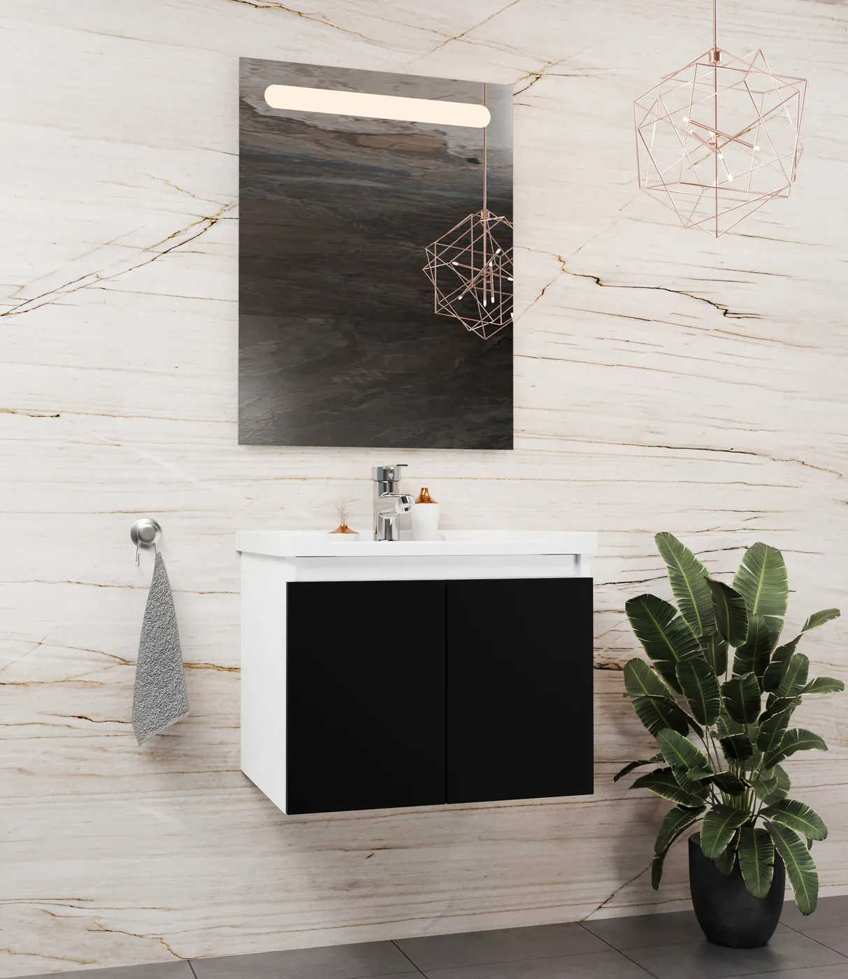 Meuble salle de bain Evora Blanc / Noir 50x36 cm / 60x46 cm / 80x46 cm