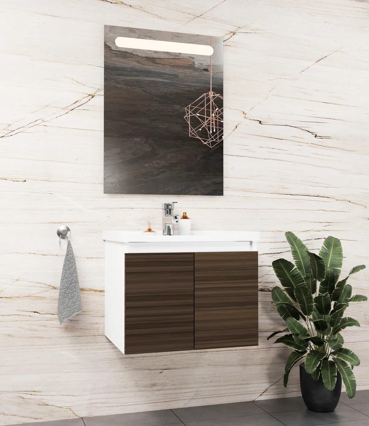 Meuble salle de bain Evora Blanc / Noyer 50x36 cm / 60x46 cm / 80x46 cm