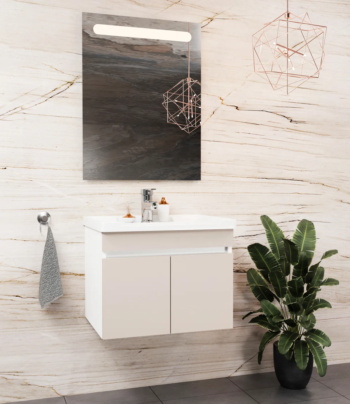 Meuble salle de bain Istanbul Blanc / Minéral 50x36 cm / 60x46 cm / 80x46 cm