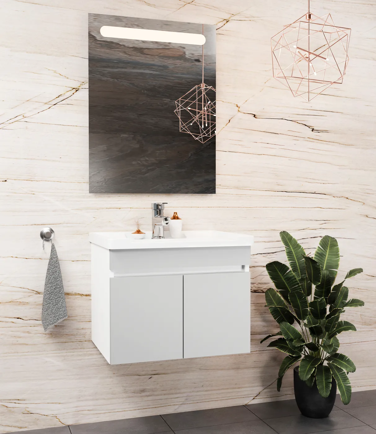Meuble salle de bain Istanbul Blanc / Gris clair 50x36 cm / 60x46 cm / 80x46 cm