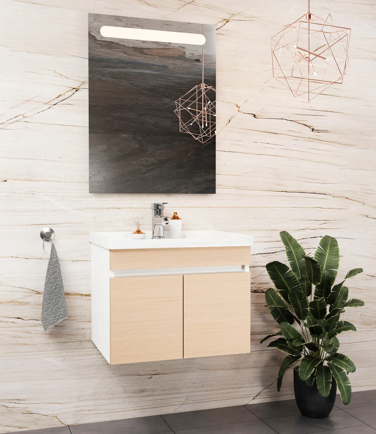 Meuble salle de bain Istanbul Blanc / Chêne 50x36 cm / 60x46 cm / 80x46 cm