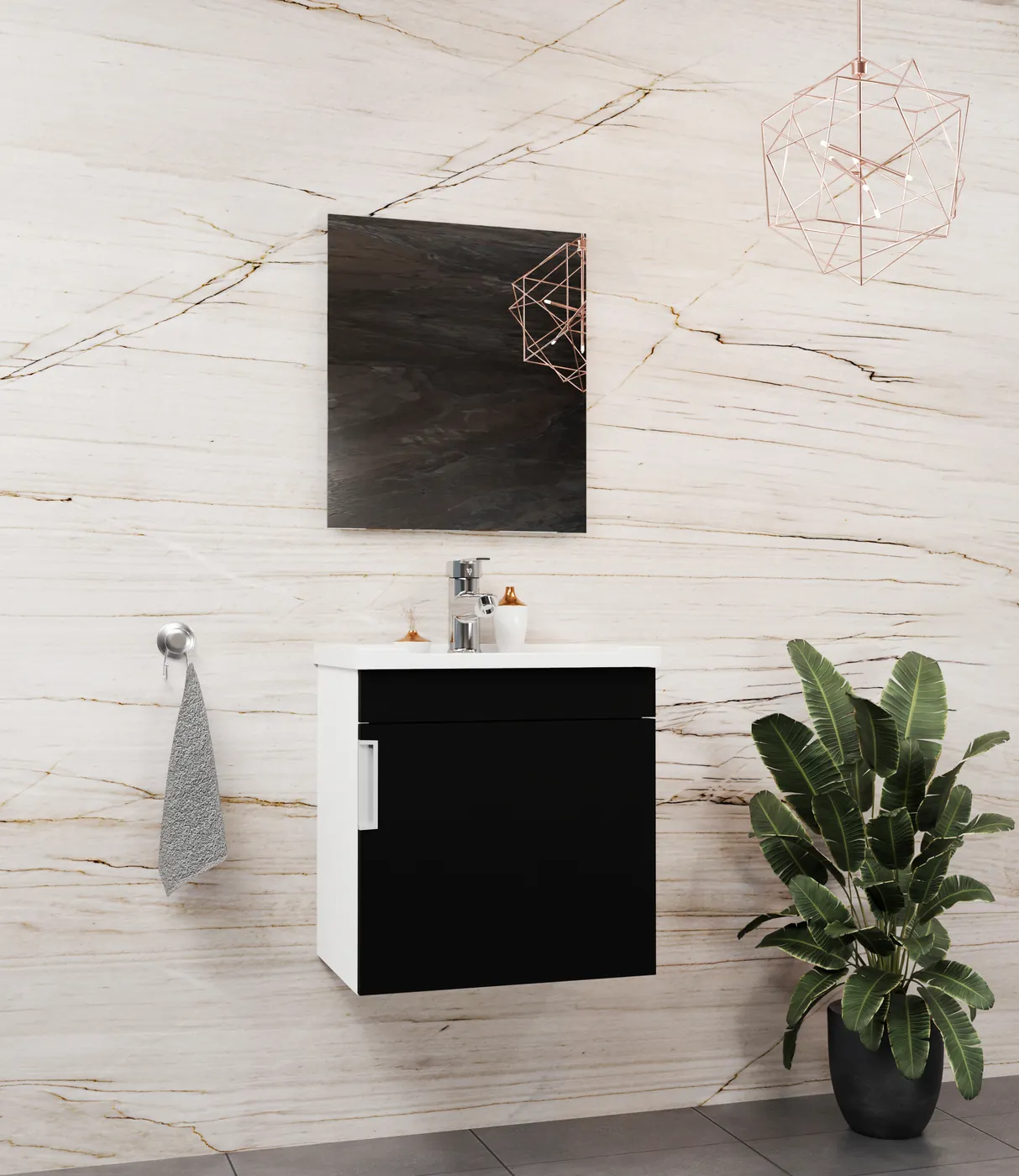 Meuble salle de bain Yalova 50x36 Blanc / Noir 50x36 cm / 50x26 cm
