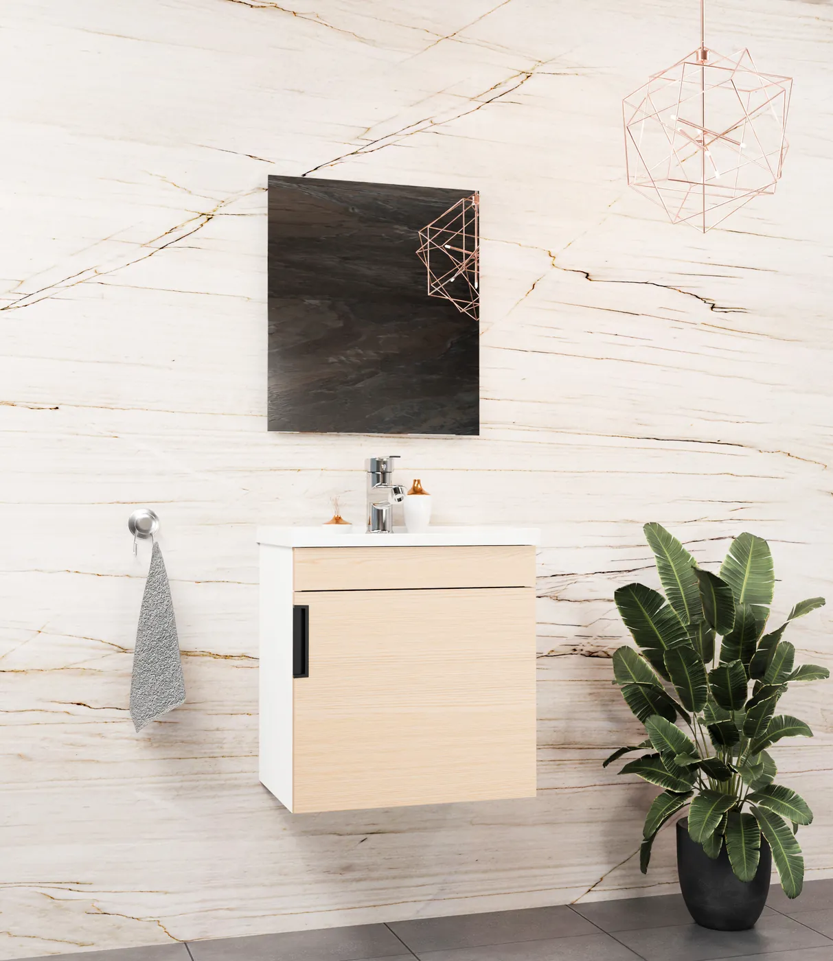 Meuble salle de bain Yalova 50x36 Blanc / Chêne 50x36 cm / 50x26 cm