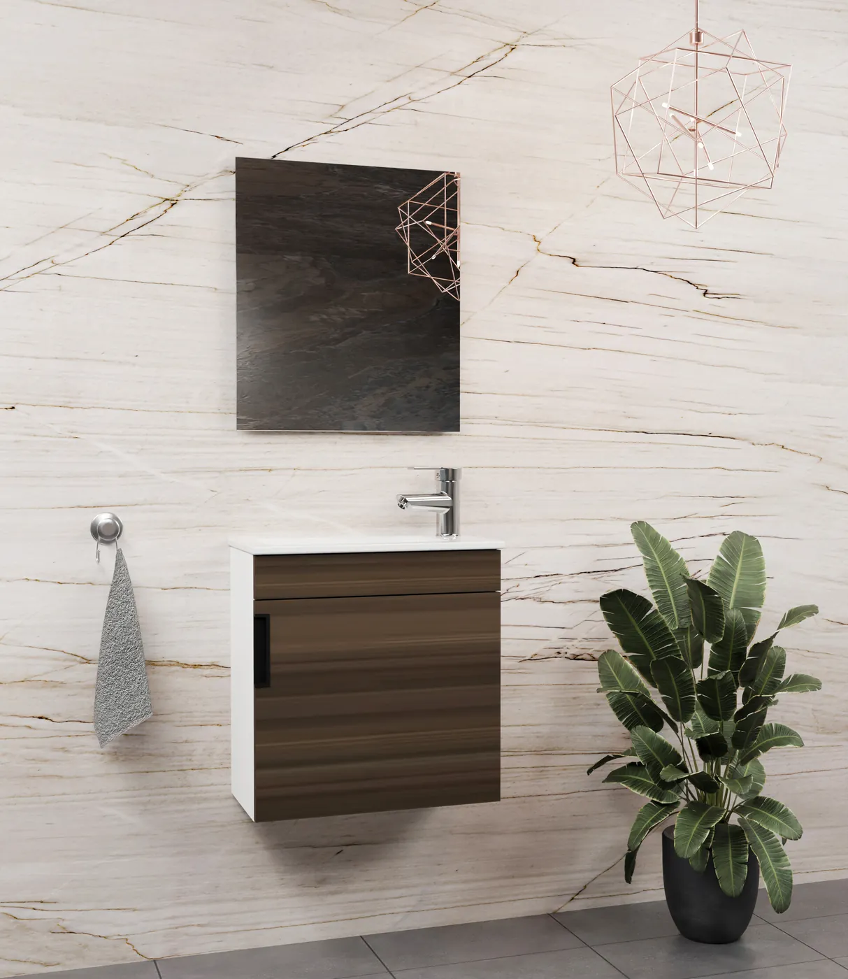 Meuble salle de bain Yalova 50x26 Blanc / Noyer 50x26 cm