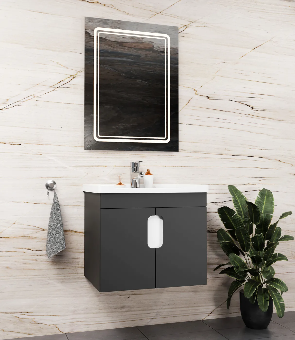Meuble salle de bain Alpha Anthracite 60x46 cm / 80x46 cm