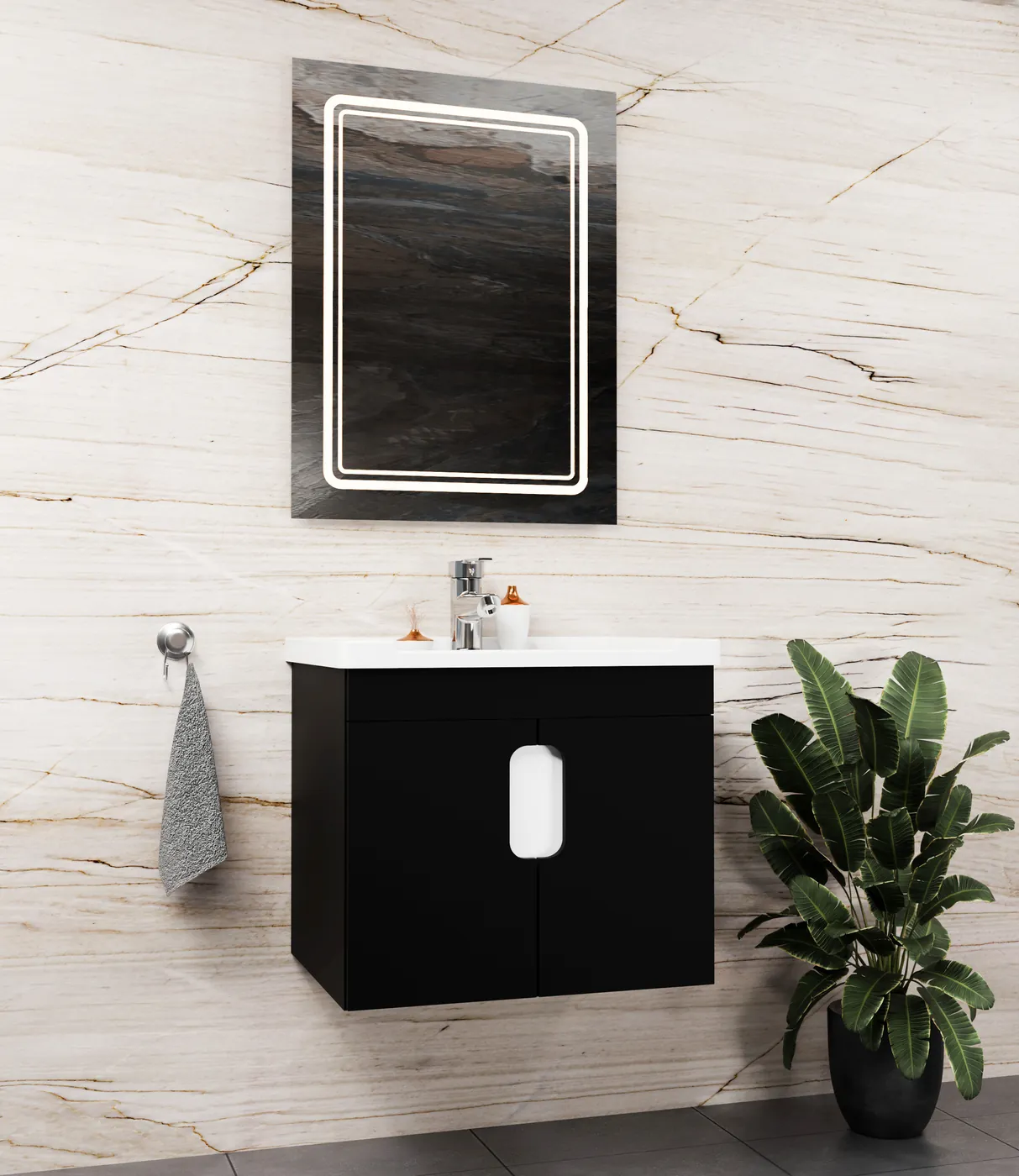 Meuble salle de bain Alpha Noir 60x46 cm / 80x46 cm