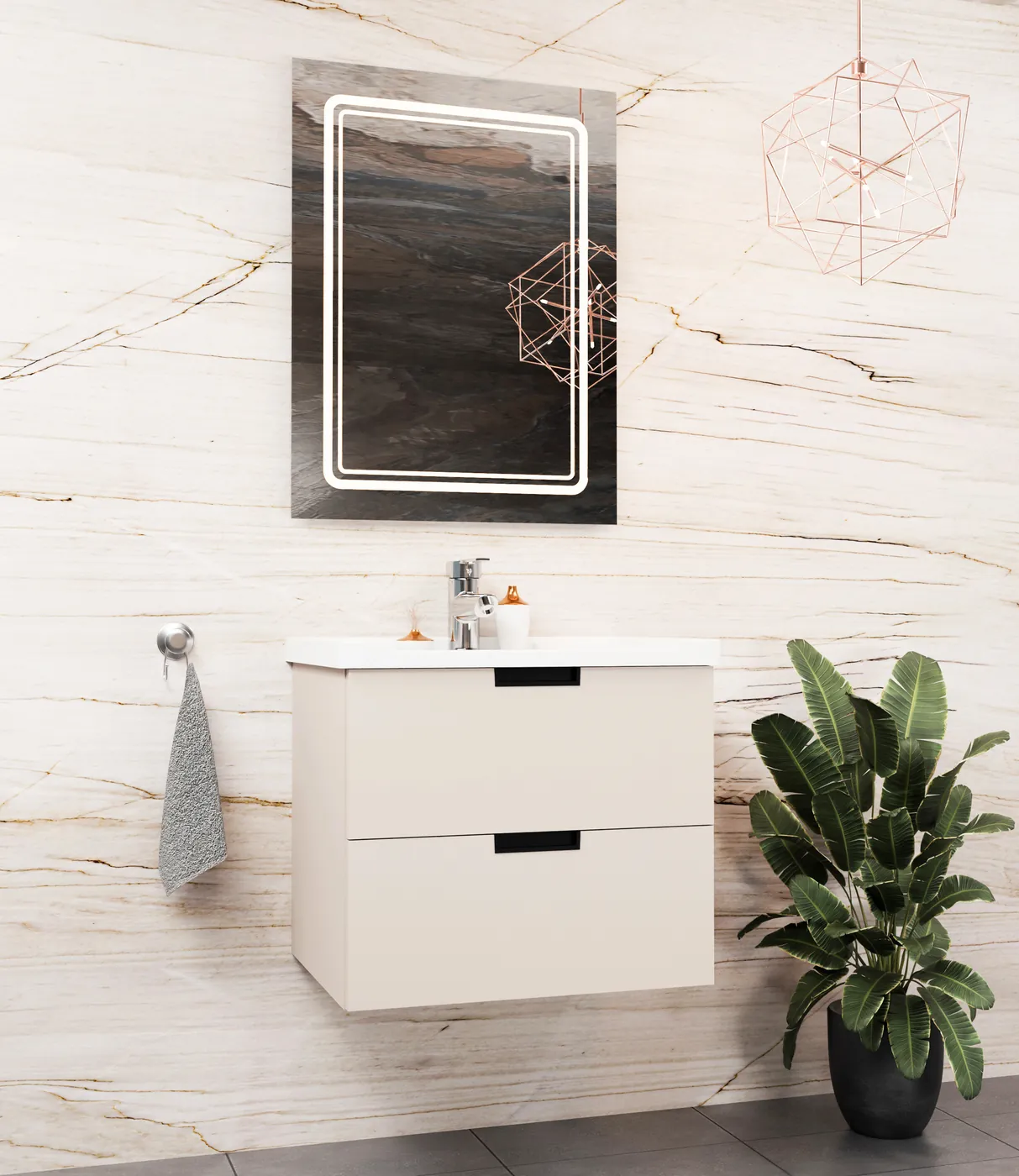 Meuble salle de bain Konya Minéral 60x46 cm / 80x46 cm