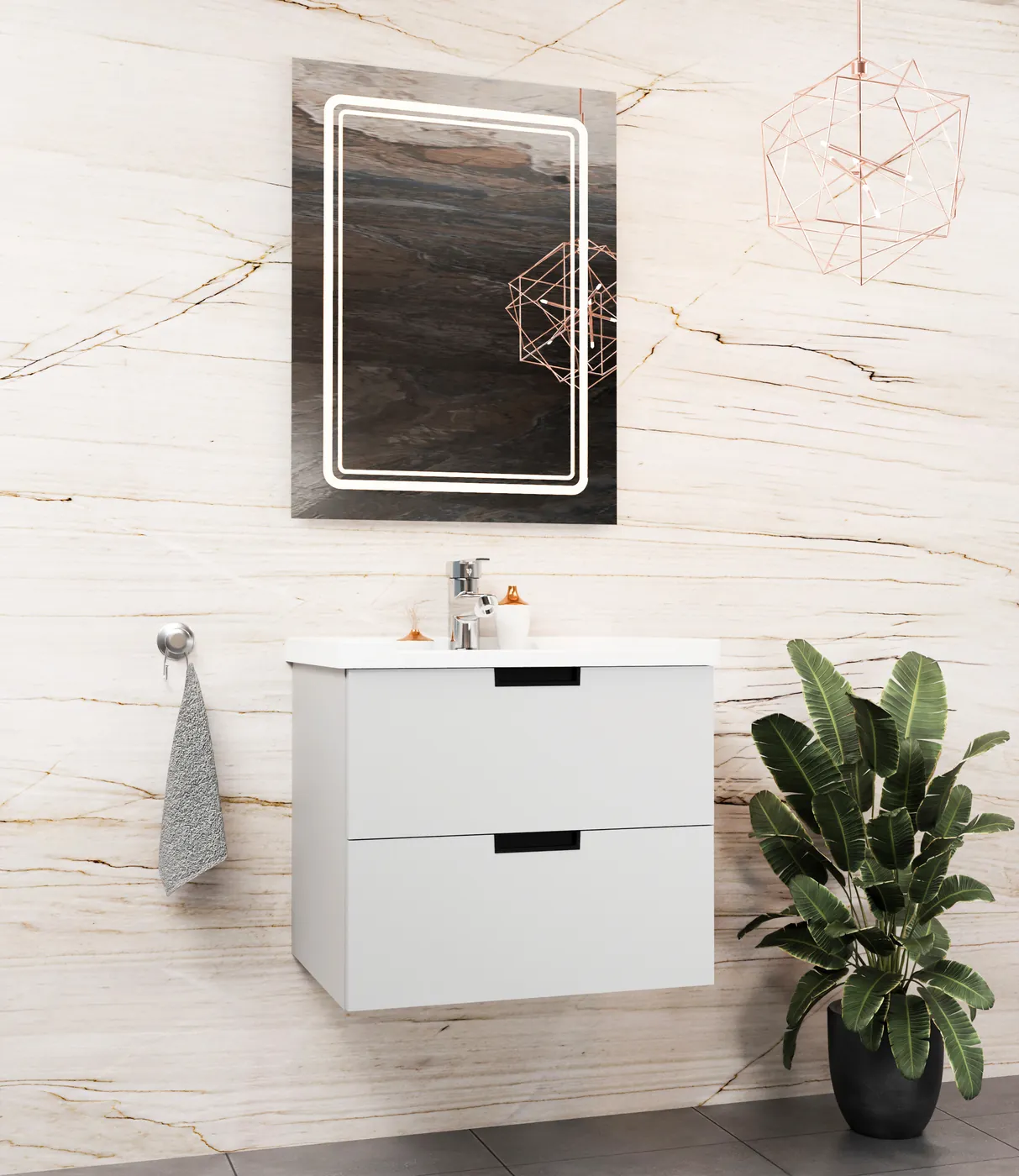 Meuble salle de bain Konya Gris 60x46 cm / 80x46 cm