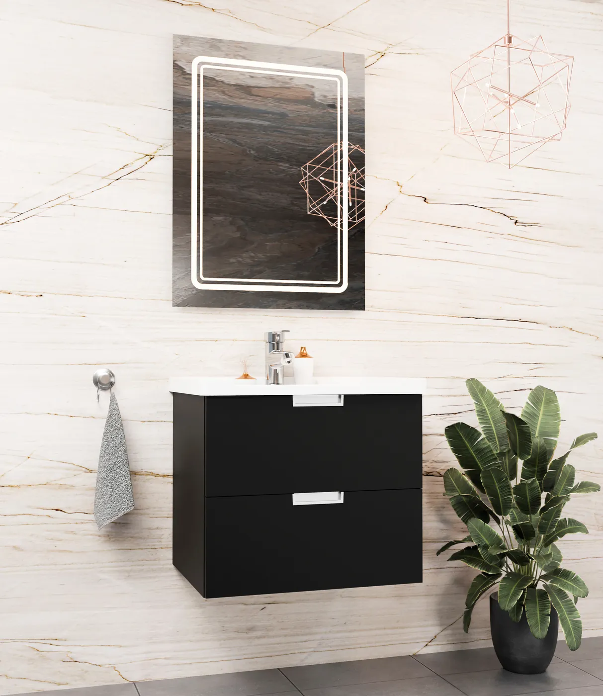 Meuble salle de bain Konya Noir 60x46 cm / 80x46 cm