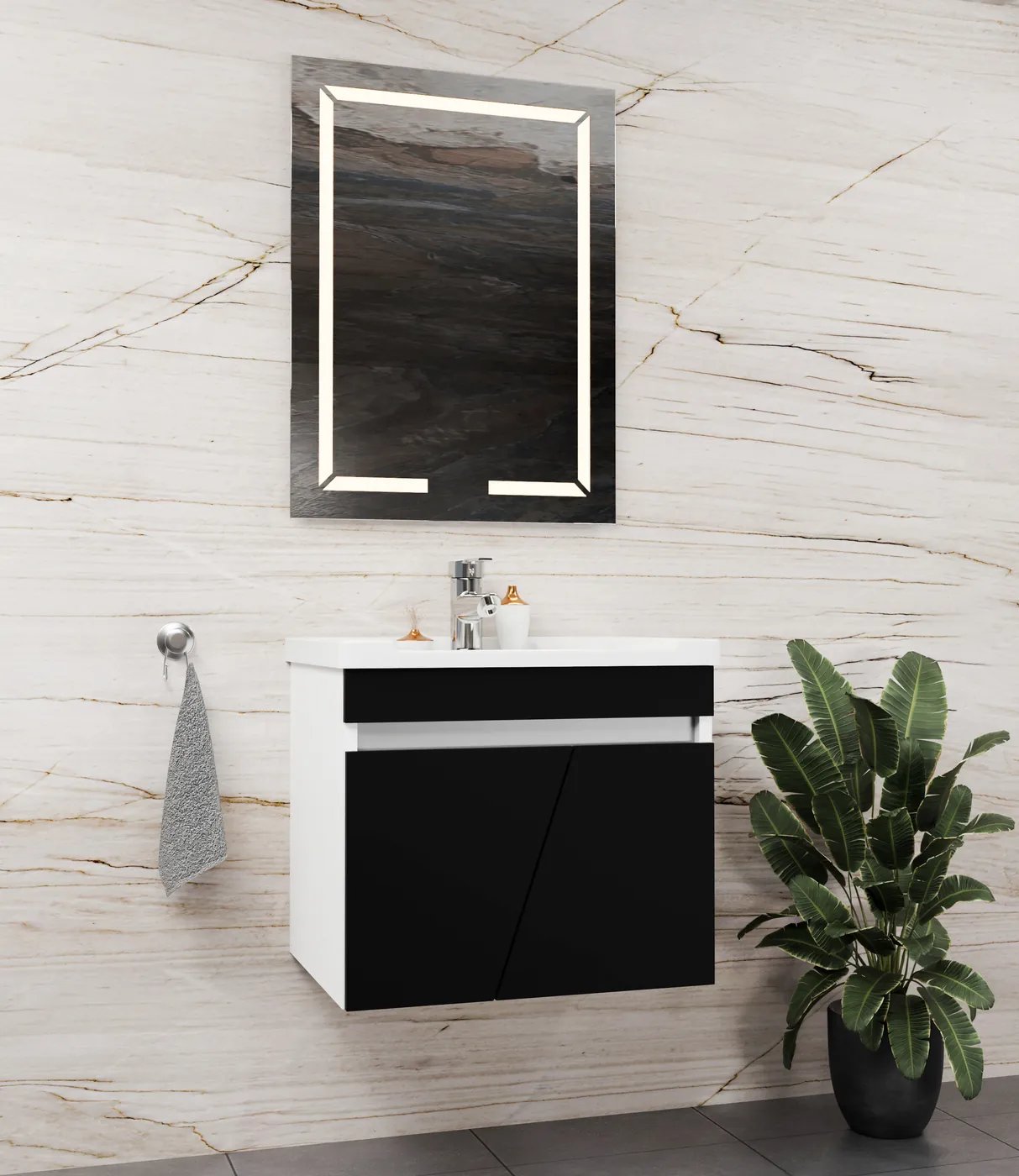 Meuble salle de bain Isparta Blanc / Noir 60x46 cm / 80x46 cm