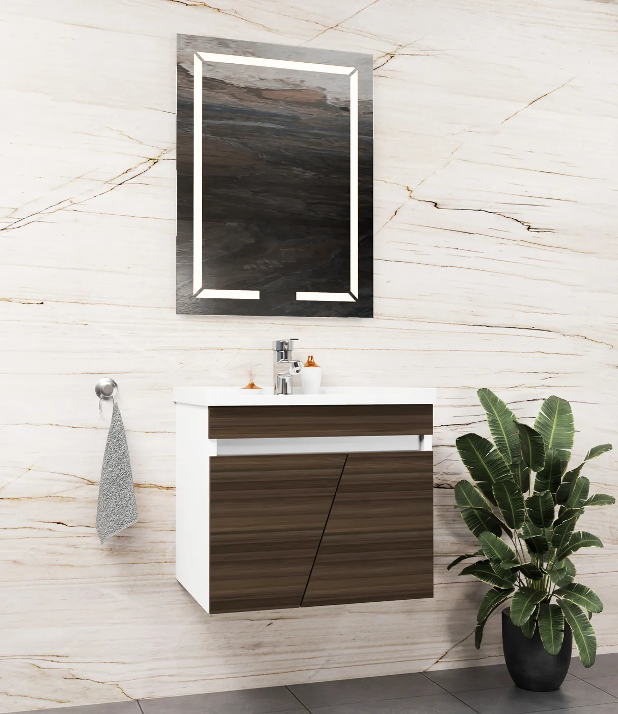 Meuble salle de bain Isparta Blanc / Noyer 60x46 cm / 80x46 cm