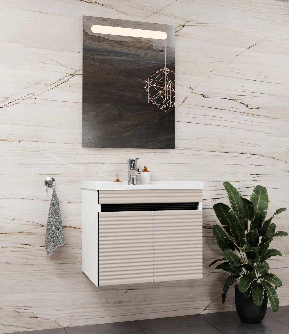 Meuble salle de bain Istanbul Barde Blanc / Minéral 60x46 cm / 80x46 cm