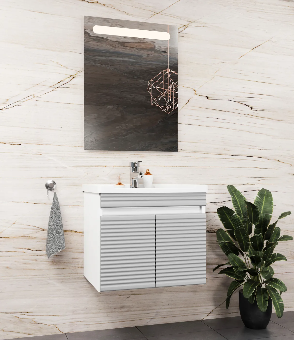 Meuble salle de bain Istanbul Barde Blanc / Gris clair 60x46 cm / 80x46 cm