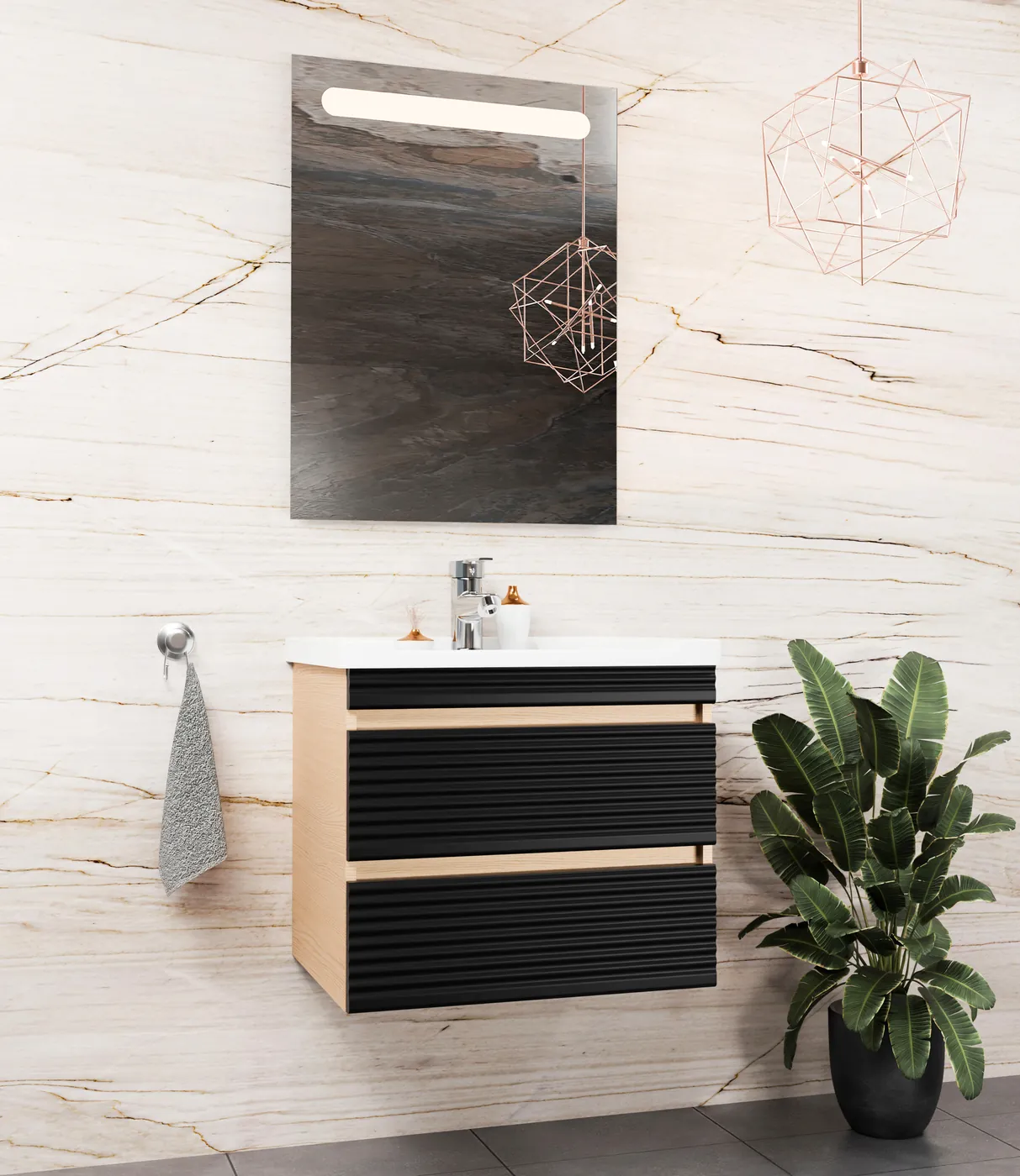 Meuble salle de bain Bologna Barde Chêne / Noir 60x46 cm / 80x46 cm