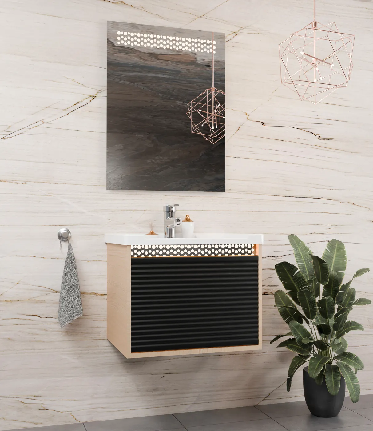 Meuble salle de bain Bubble Barde Chêne / Noir 60x46 cm / 80x46 cm