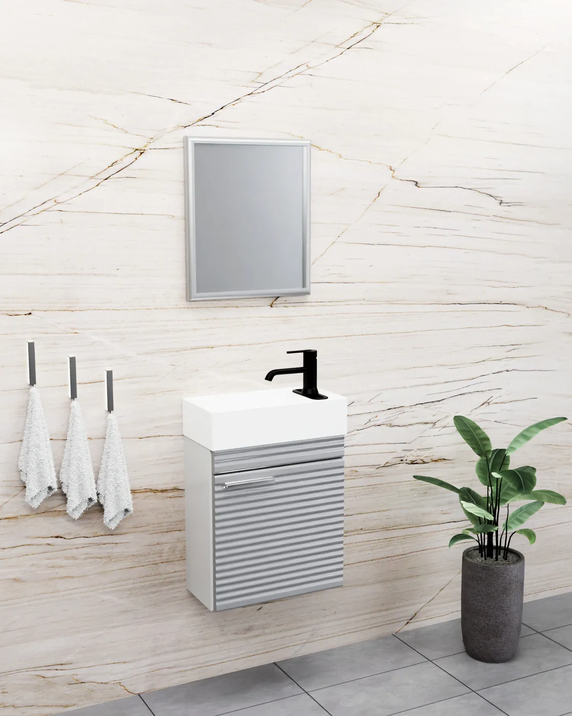 Meuble salle de bain Mini Barde Blanc / Gris clair 40x22 cm