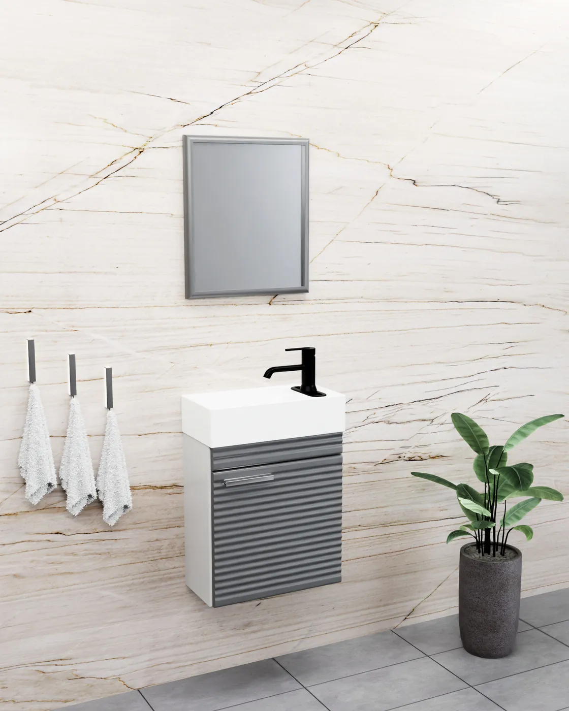 Meuble salle de bain Mini Barde Blanc / Anthracite 40x22 cm
