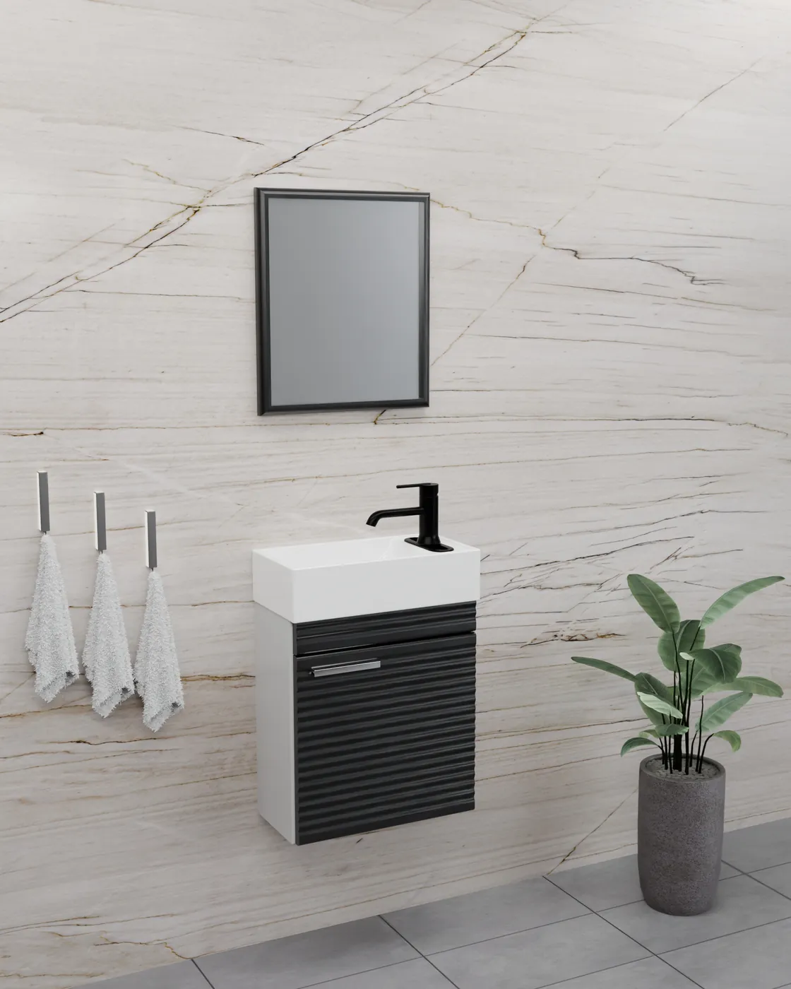 Meuble salle de bain Mini Barde Blanc / Noir 40x22 cm